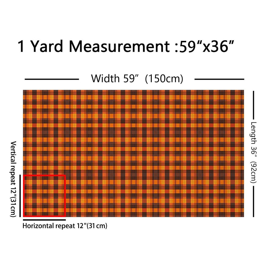 Orange Plaid Fabric by The Yard, Retro Checker Outdoor Fabric for DIY Projects, Geometric Grid Farmhouse Fabric for