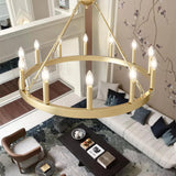 Gold Wagon Wheel Chandelier Farmhouse 32-Inch, 12-Light Modern Gold Chandelier for Dining Room, Round Iron Industrial Chandeliers Light Fixture for Living Room, Foyer, Entryway, E12 A105-B0DM1YQ7PG