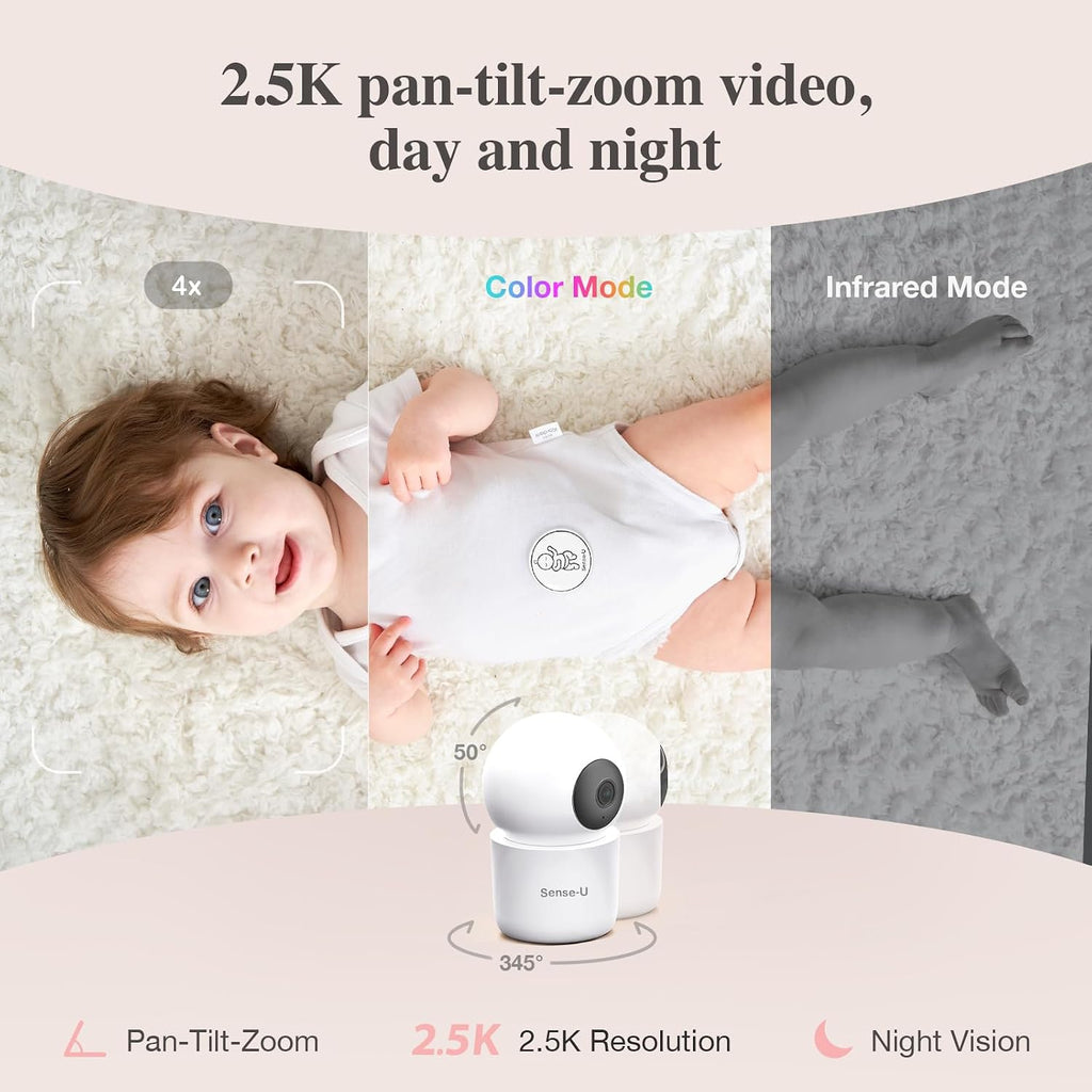 AI 2.5K PTZ Baby Camera Monitor with Sensor-Free Sleep Movement Detection, Smart Security Indoor Video Camera