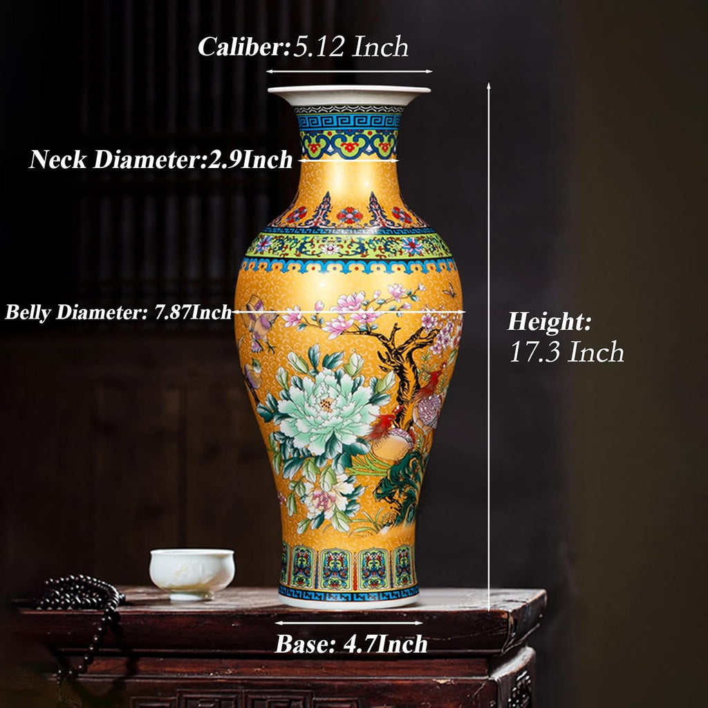 Large Ceramic Vase - 17 Inch Jingdezhen Enamel Modern Luxury Floor Vase , Traditional Home Decor for Flowers, Elegant