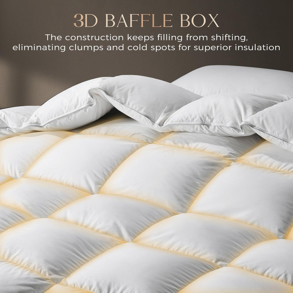 Down Duvet Comforter, All Seasons Fluffy Duvet Insert, Queen, 90"x90", White