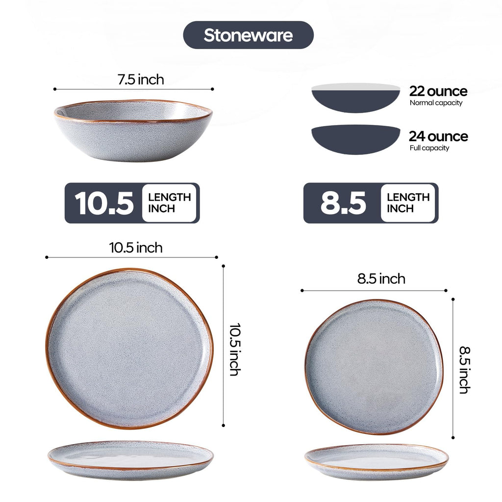 12 Pieces Round Kitchen Dinnerware Sets, Plates and Bowls Sets, Dishes, Plates, Bowls, Dish Set, Chip Resistant Ceramic