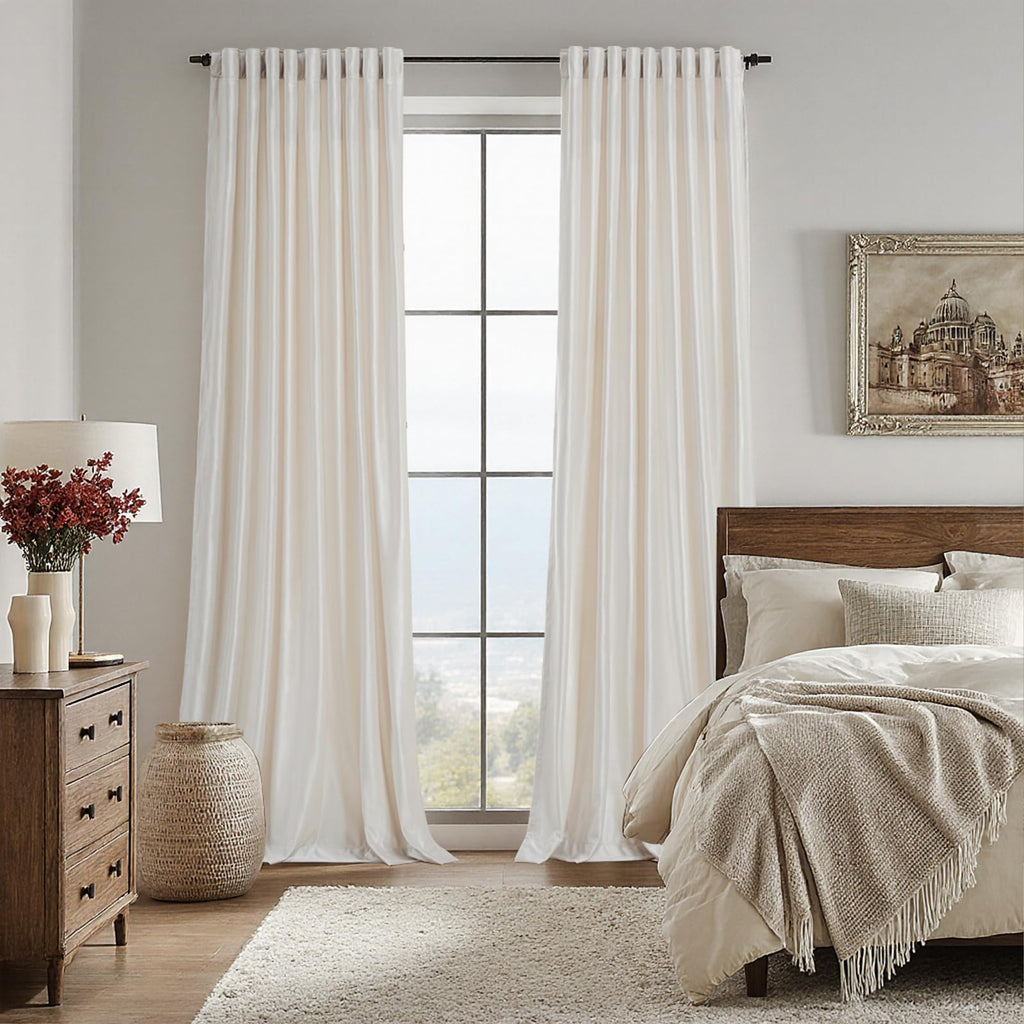 100% Blackout Ivory Off White polyester Velvet Curtains 96 inch Long, Set of 2 Panels Liner Rod Pocket Back Tab