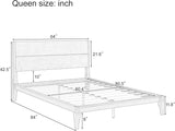 Queen Bamboo Platform Bed, Mid-Century Modern Bed Frame with Tall Headboard, Solid Sustainable Bedframe Queen-size