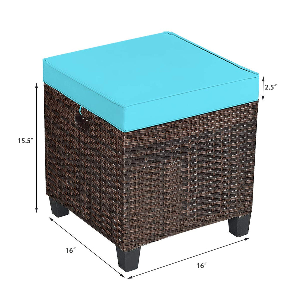 2pcs Patio Ottoman Set Outdoor Rattan Wicker Ottoman Seat with Removable Cushions Patio Furniture Footstool Footrest