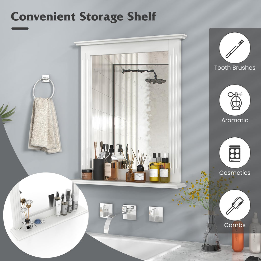 Wall Mounted Bathroom Mirror with Built-in Storage Shelf