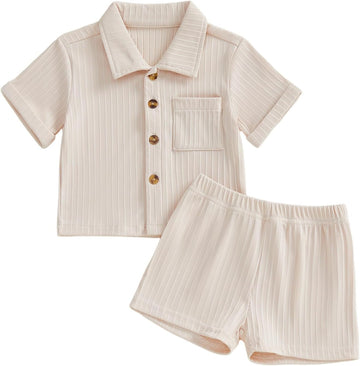 Baby Boy Clothes Toddler Infant Leisure Ribbed Button Down Shirt Tops + Shorts Set 2PCS Summer Soft and Smooth Outfit