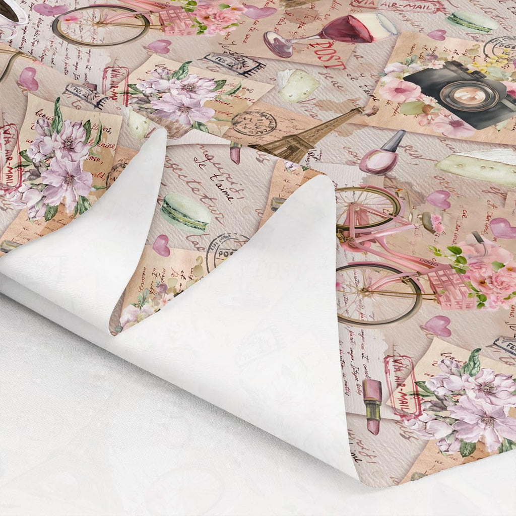 Bicycle Retro Paris City Landmark Outdoor Fabric by The Yard, Retro Newspaper Fabric for Craft Lover, Bicycle Retro