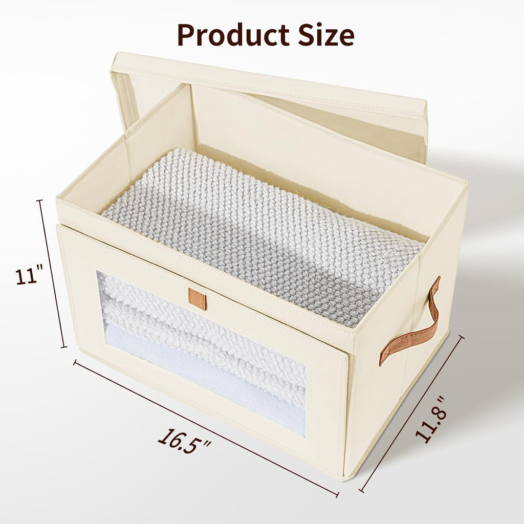 Large Closet Storage Organizer - Clothes Storage Bins with Handles & Window, Collapsible Decorative Boxes with Lids
