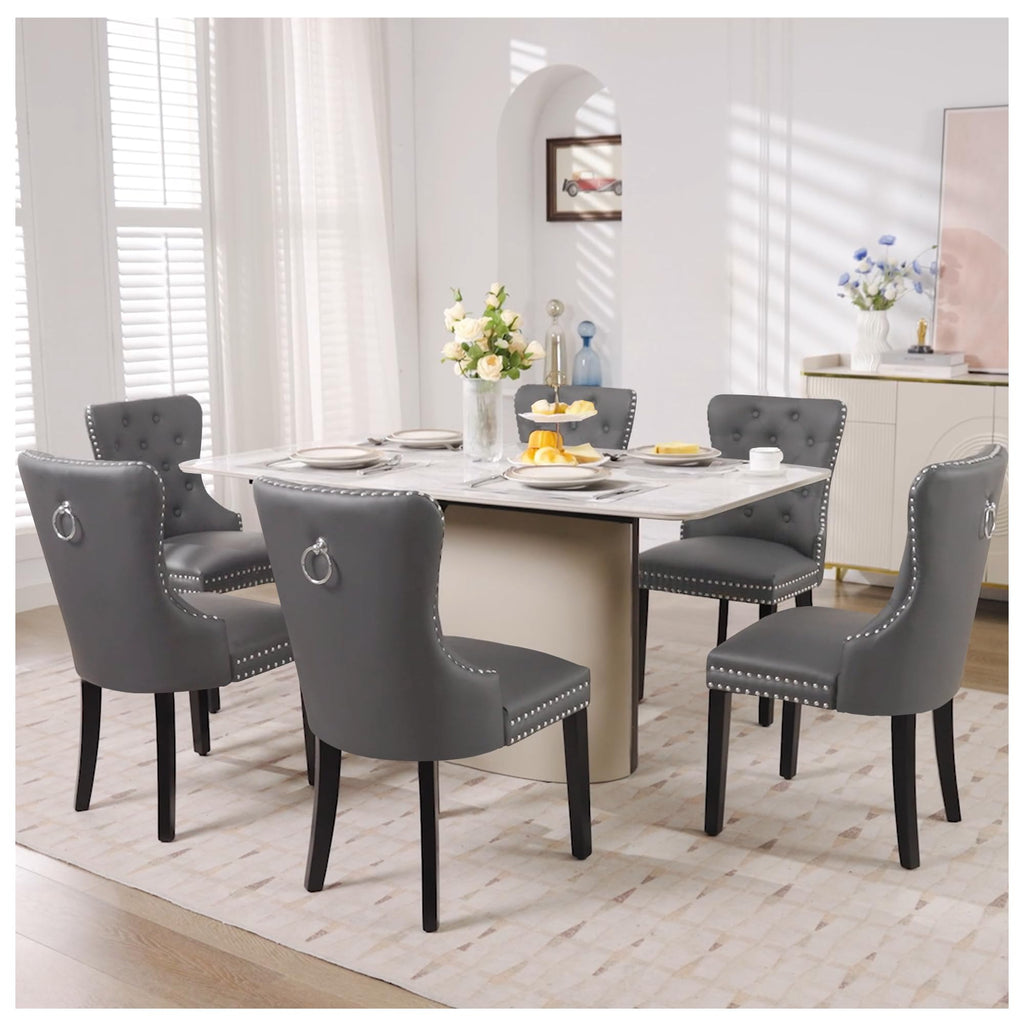 PU Leather Dining Chairs Set of 6, Upholstered Kitchen Chairs, Grey