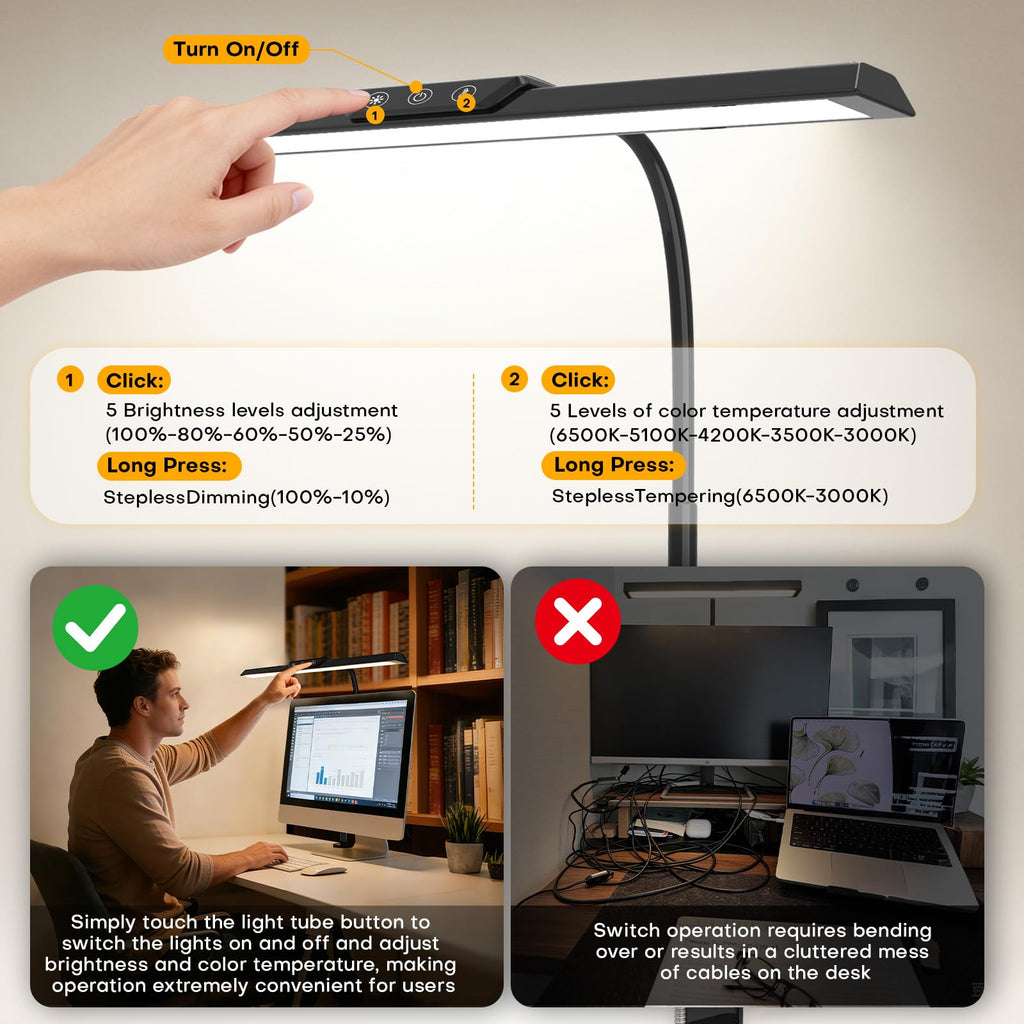 LED Desk Lamp, Desk Lamps with USB Charging Port and 3000mah Battery, Eye-Caring Table Lamp with 5 Color Modes and 5