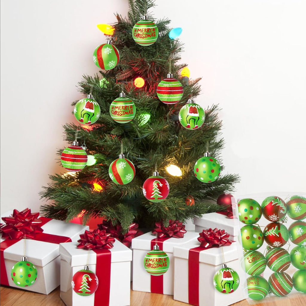 2.4 Inch Christmas Ornaments,Red and Green Christmas Ornament - Set of 12