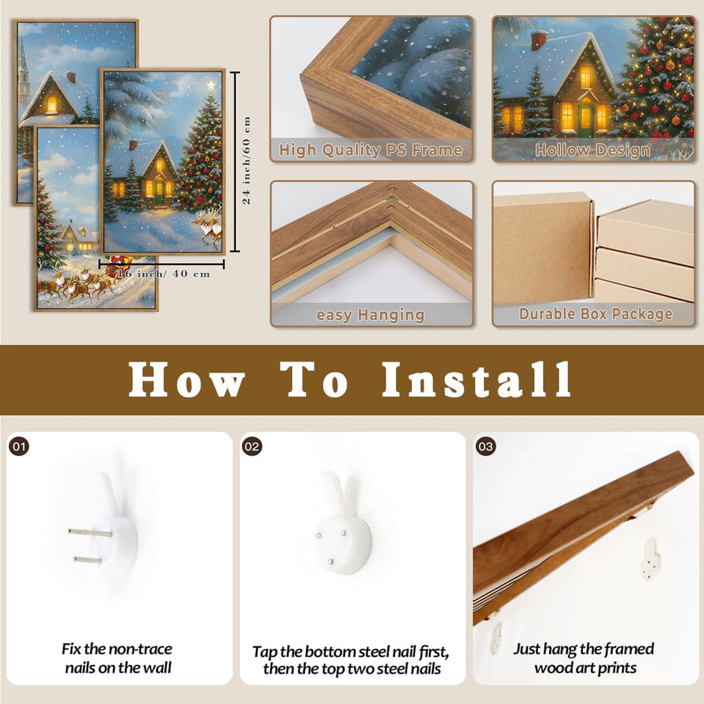 Christmas Wall Art Framed Santa Claus Wall Art Decor Santa Winter Wall Painting Bedroom Dining Room 16x24 Inches Set