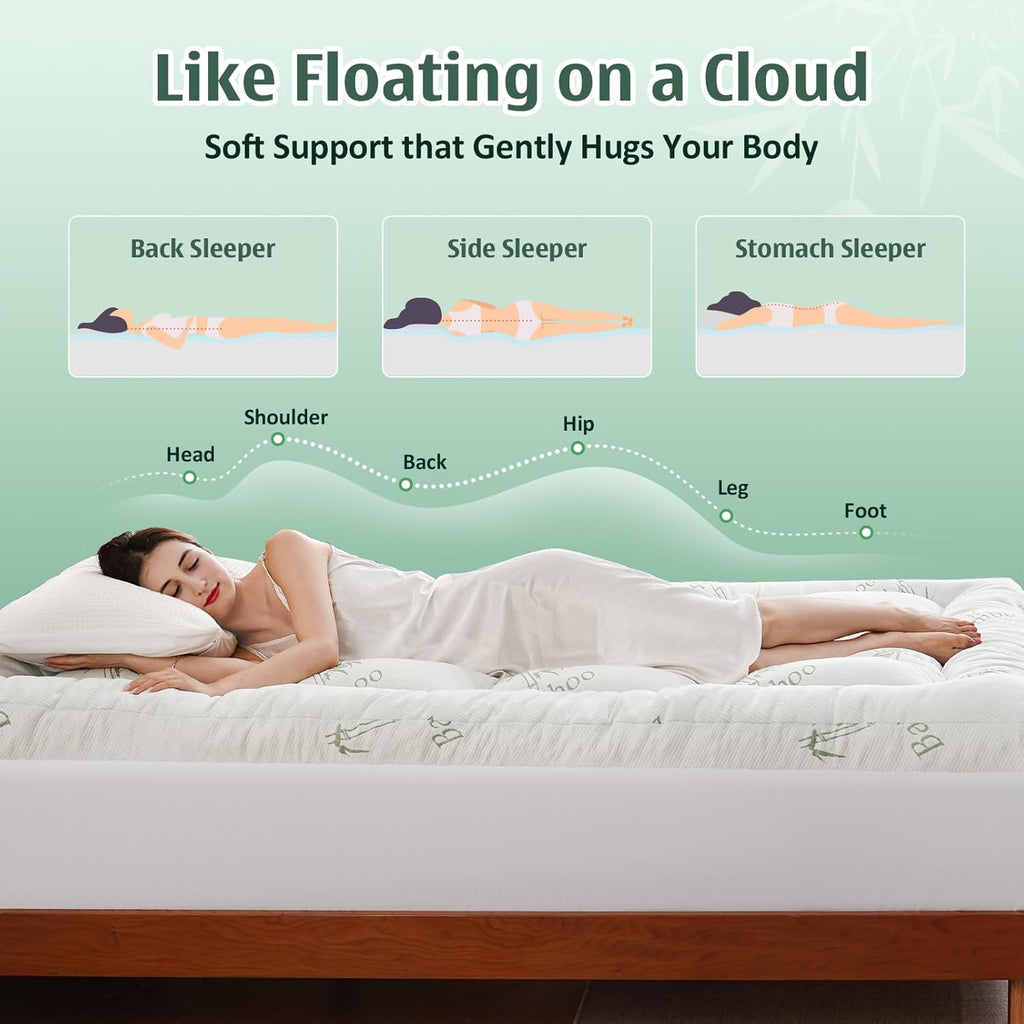 3 Inch Queen Mattress Topper, Breathable Bamboo Viscose Air Layer | Cooling Memory Foam Mattress Topper for Back Pain