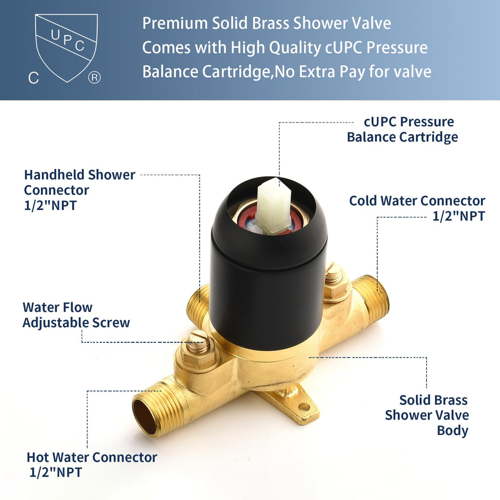 Matte Black Shower Faucet Set Complete Shower Kit Shower Systems Dual Shower Head and Handheld 2 in 1 Combo Set