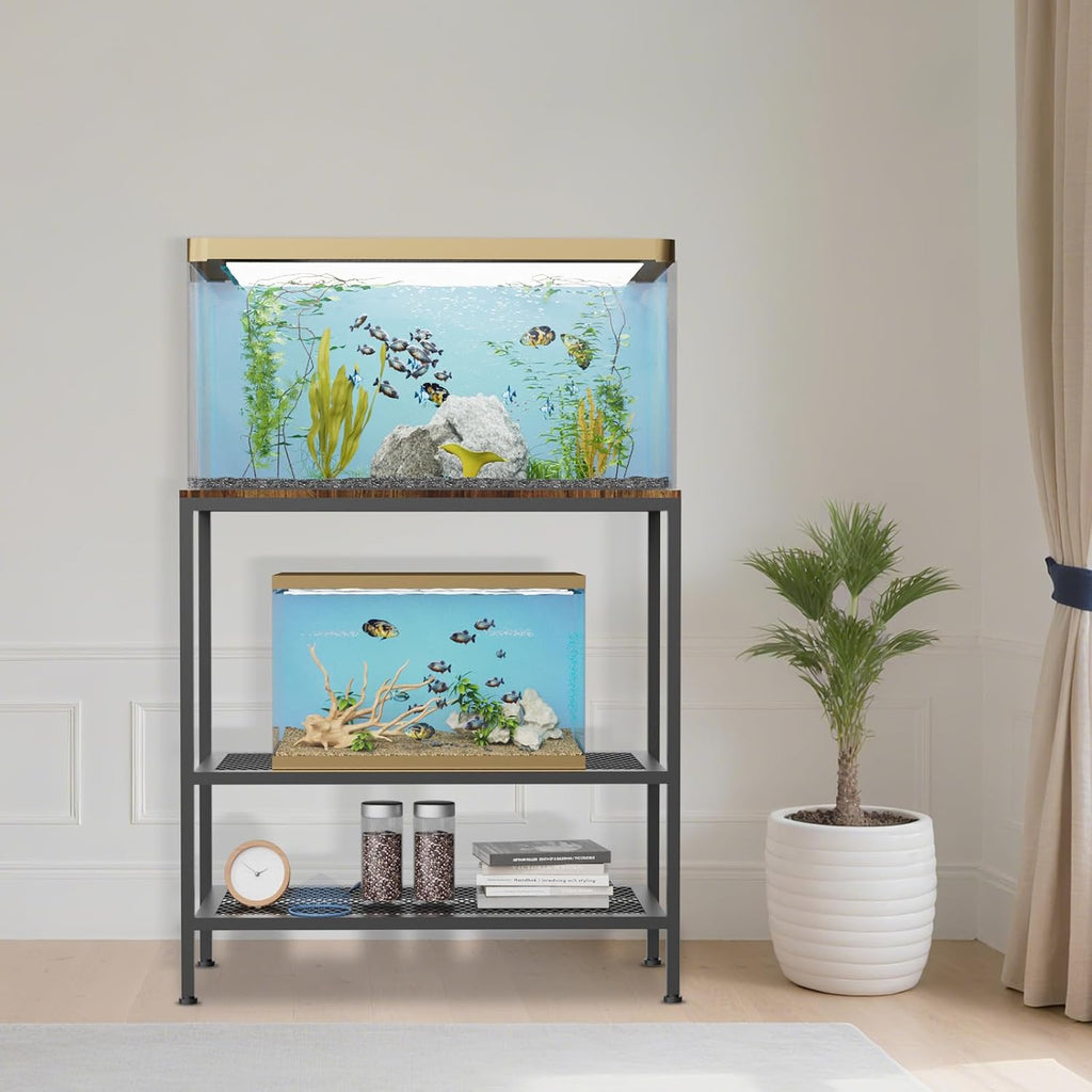 20-29 Gallon Fish Tank Stand, 3-Tier Adjustable Large Aquarium Stand, Metal Reptile Breeder Turtle Terrarium Rack