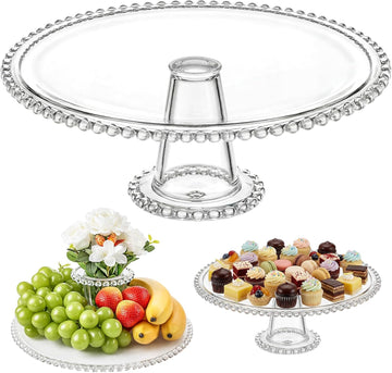 2-in-1 Glass Fruit Flower Vase 12.2 Inch Cupcake Stand Clear Pedestal Vase with White Bouquet Reversible Decorative