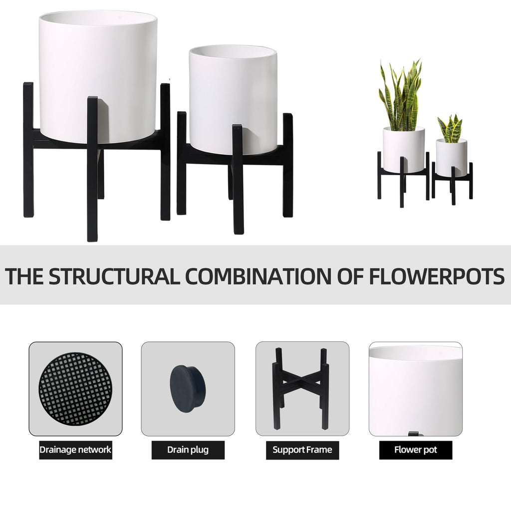 12 inch & 10 inch Plant Pot with Stands Set of 2 with Drainage Plug