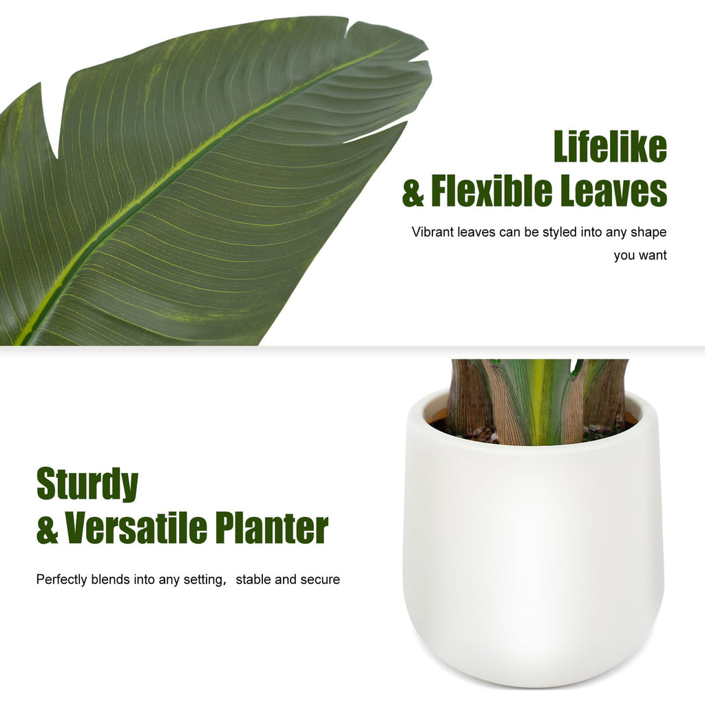 6FT Artificial Bird of Paradise Plant Tall, 71"Fake Tropical Tree with 13 Banana Leaves and White Pot, Large Faux Silk