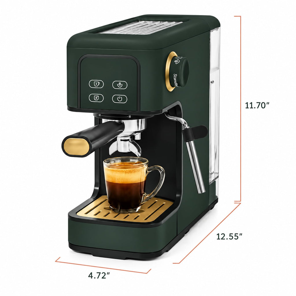 Slim Espresso Machine with 20-Bar Pressure, Thyme Green