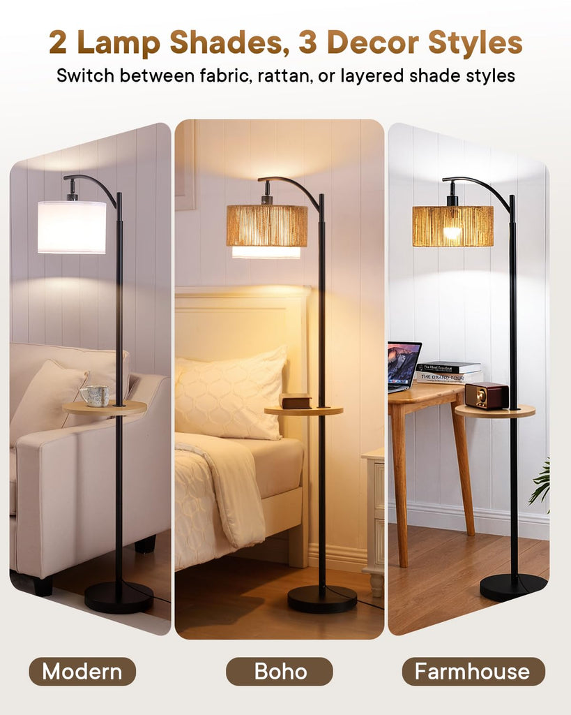 Rattan Floor Lamp, Farmhouse Arc Standing Lamp