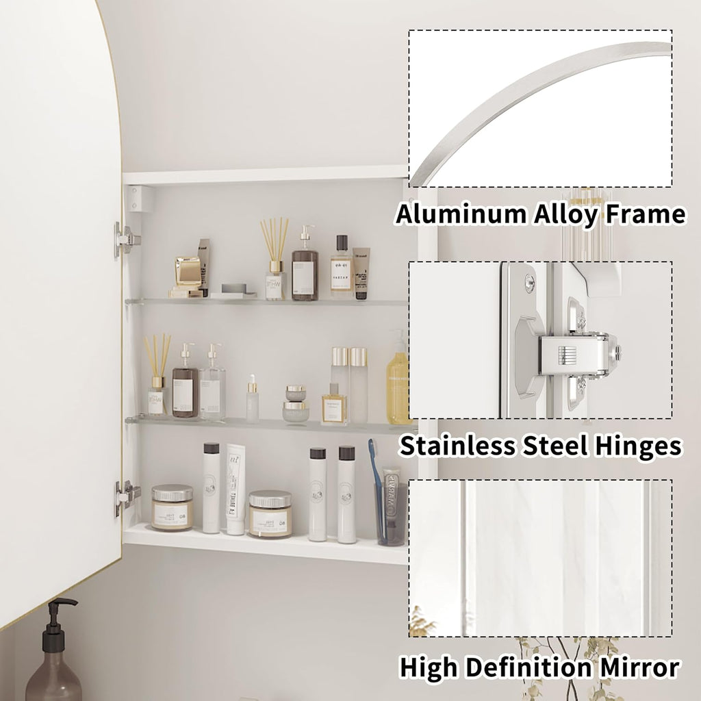 Arched Medicine Cabinet with Mirror Bathroom Mirror with Storage Bathroom Medicine Cabinet with Mirror Aluminum Alloy