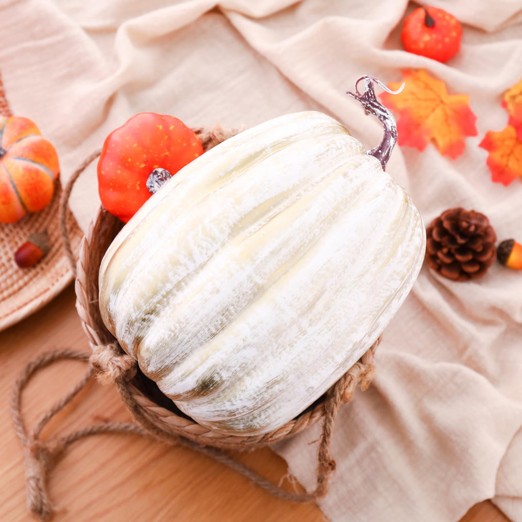 8 Inch Large Artificial Pumpkins DIY White Decorative Foam Pumpkins Cute Fake Pumpkins for Hallween Autumn Harvest