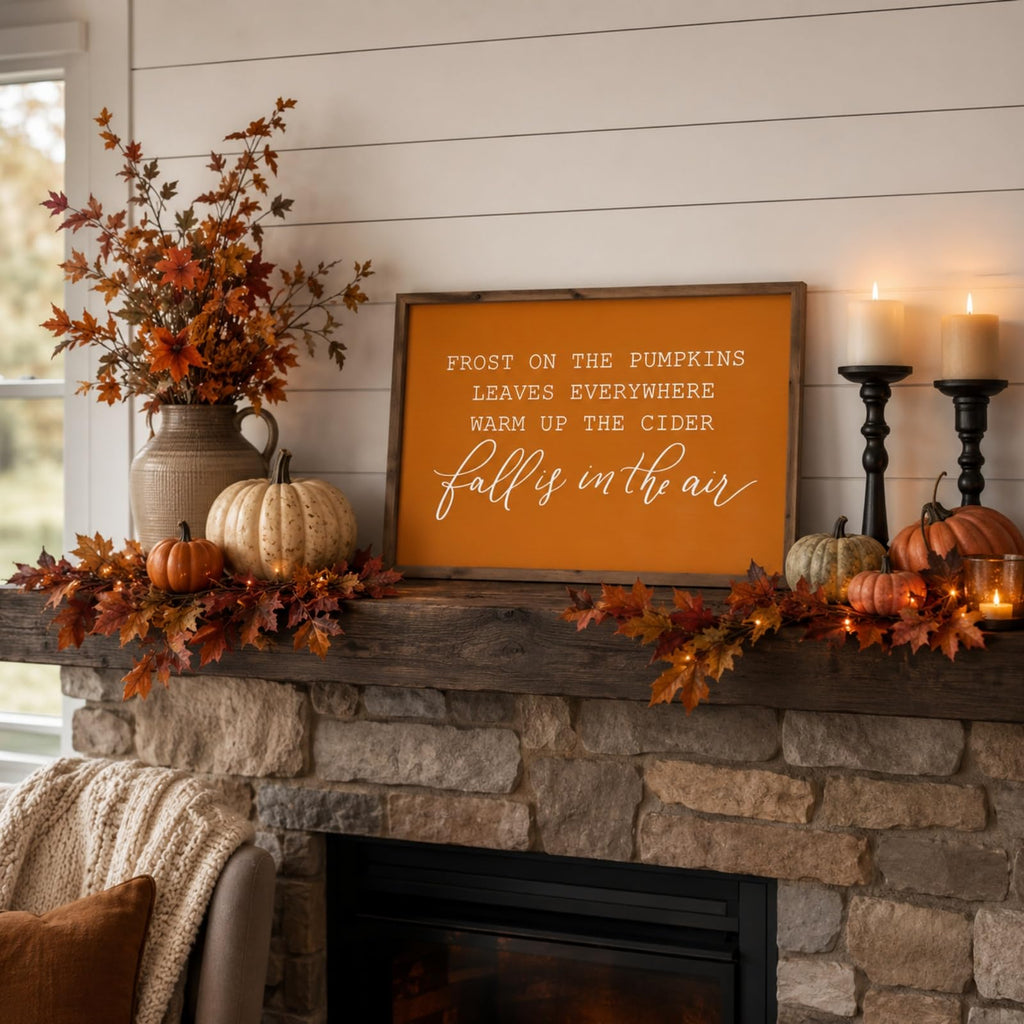23.6"×15.7" Fall Wall Art Framed, Large Autumn Sign Home Decor