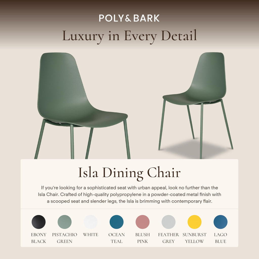 Isla Modern Kitchen Chairs Set of 4 - Plastic Dining Chair with Metal Legs - Quick Assembly Simple Cafe Chairs