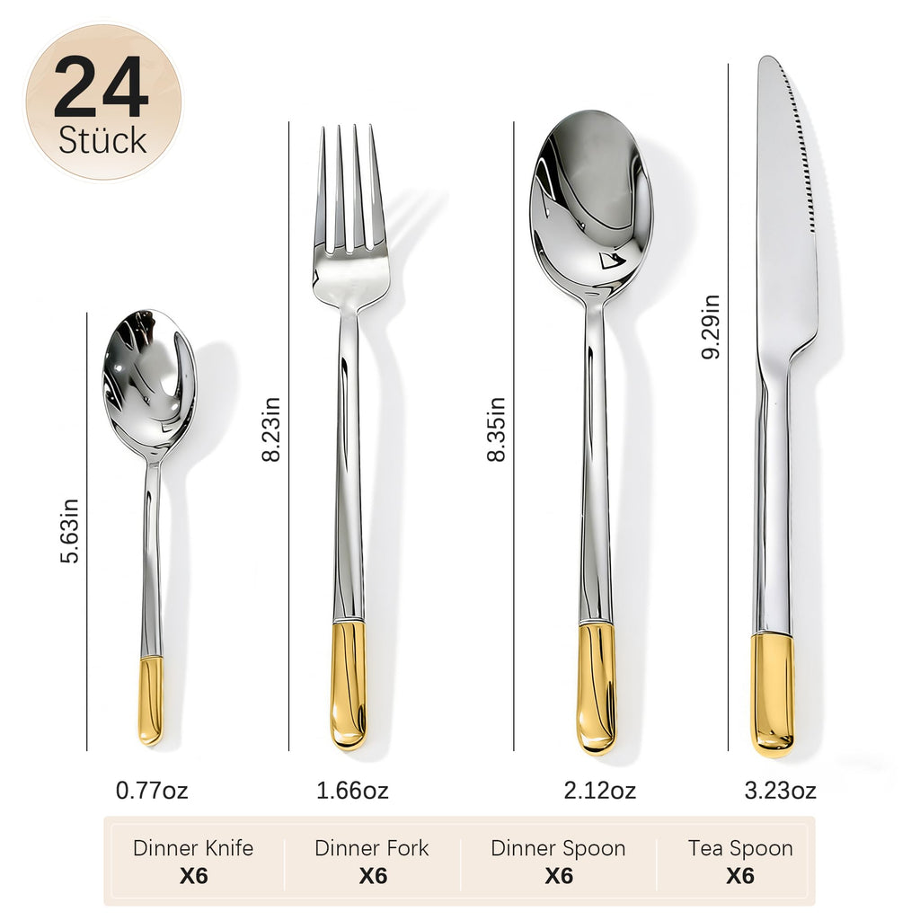 Gold and Silver Silverware Set, Mirror Polished Silverware Set Gold, 24 Piece Premium Stainless Steel Flatware, Gift