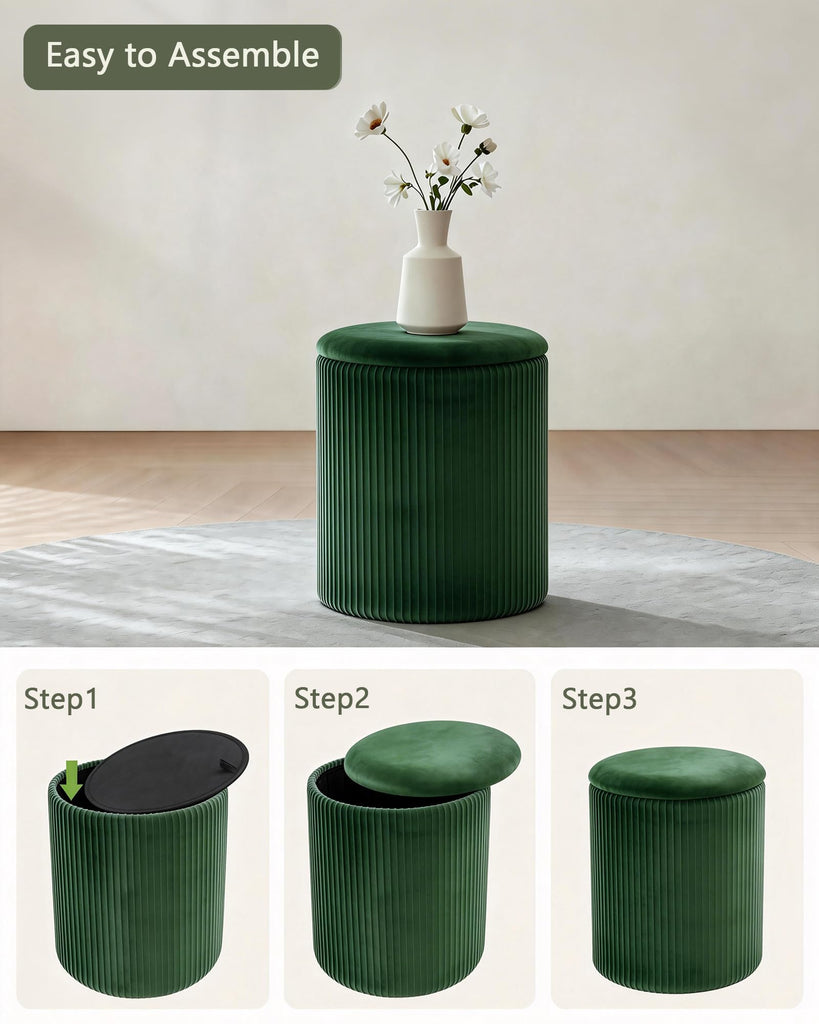 Round Ottoman with Storage, Velvet Foot Rest Stool