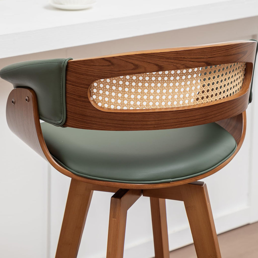 Rattan Swivel Counter Stools, Mid Century Modern Counter Stools with Back
