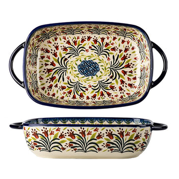 Vintage Style Tulip Flower Pattern Ceramic Bakeware Casserole Dish Baking Pan Lasagna Pans Baking Dish with Handles