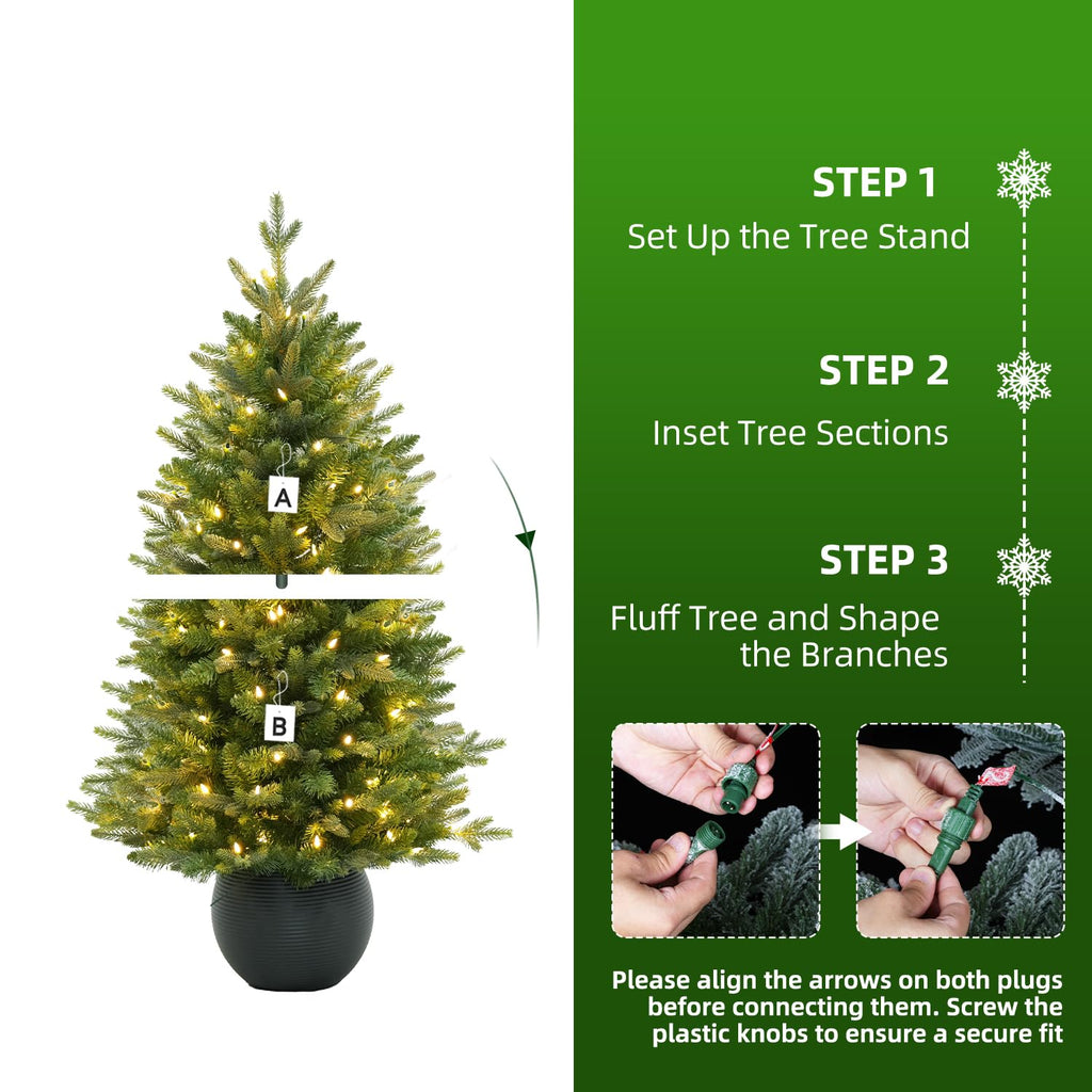 3 ft Prelit Potted Christmas Tree for Easy Decorating