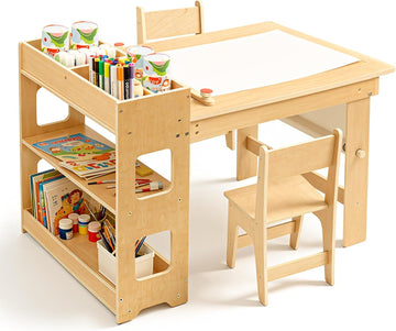 In-1 Kids Art Table and Chairs, Toddler Table and 2 Chairs Set FSC