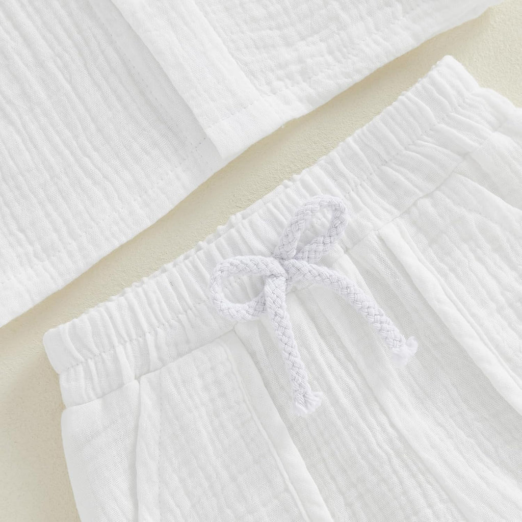 Baby Boys Button Down Shirt Tops + Shorts Infant Toddler Summer Outfit 2Pieces Cotton Gauze Clothes with Pockets
