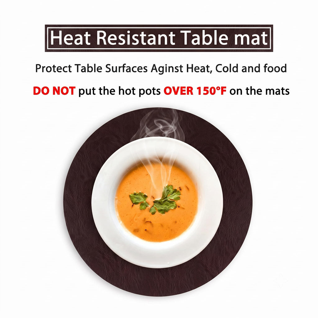 Embossed PU Leather Placemats, Waterproof Coffee Coasters, Kitchen Table Mats, Easy to Wipe Off for Dining Round Table