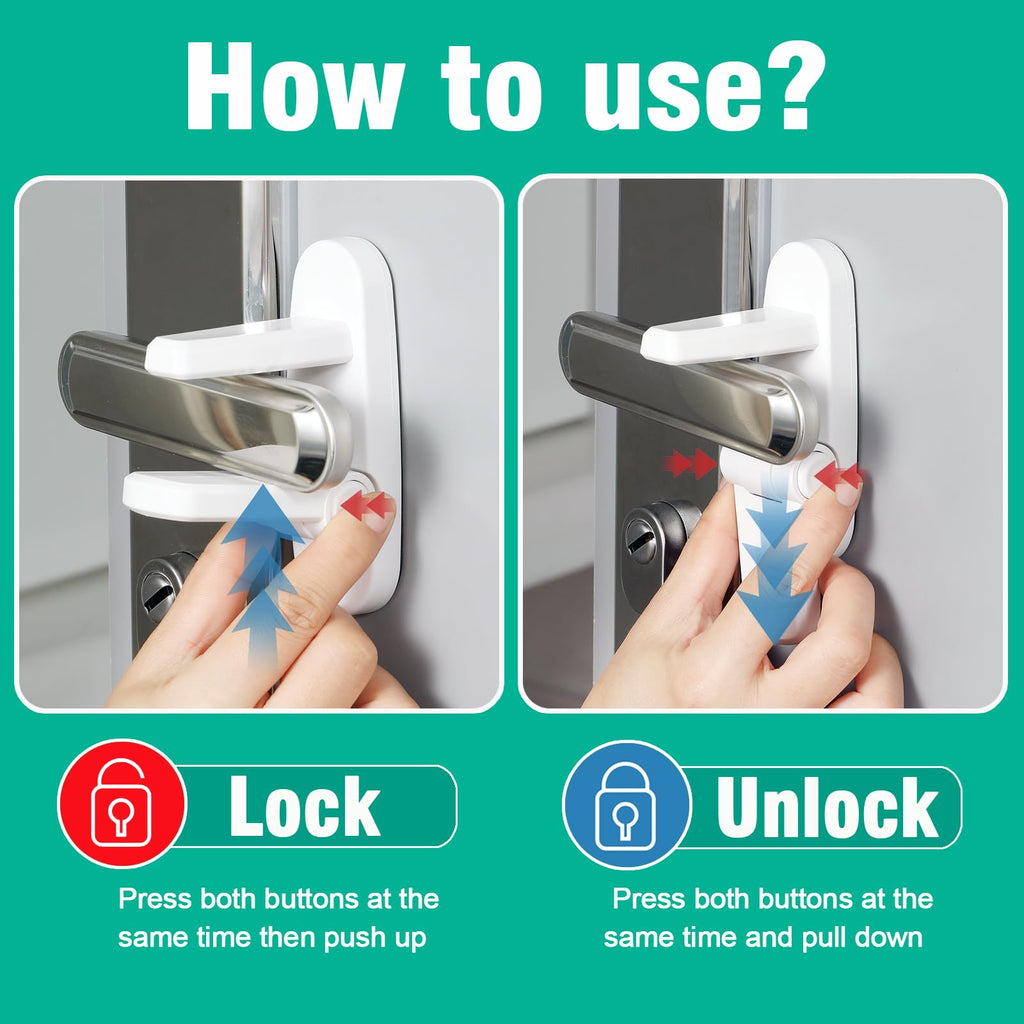 Child Proof Door Lever Lock,ABS with 3M Adhesive Backing,4 Pack