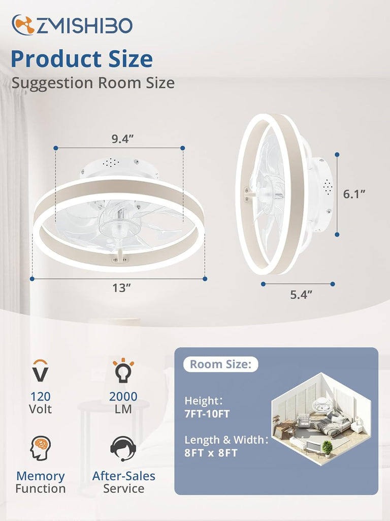 Low Profile Ceiling Fans with Lights and Remote, 13 Inch Fandelier Ceiling Fan with Light, White Modern Flush Mount Ceiling Fan, Small Dimmable LED Fan Lights for Bedroom A101-B0D2KS5L9J