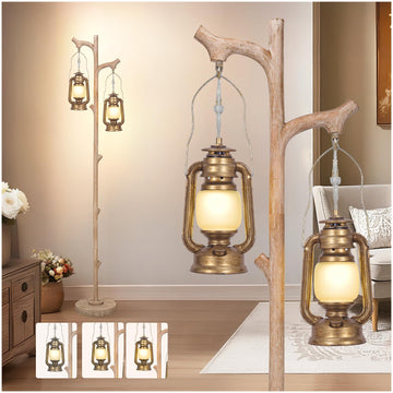 Vintage 68" Tall Resin Floor Lamp with Lanterns, Dimmable