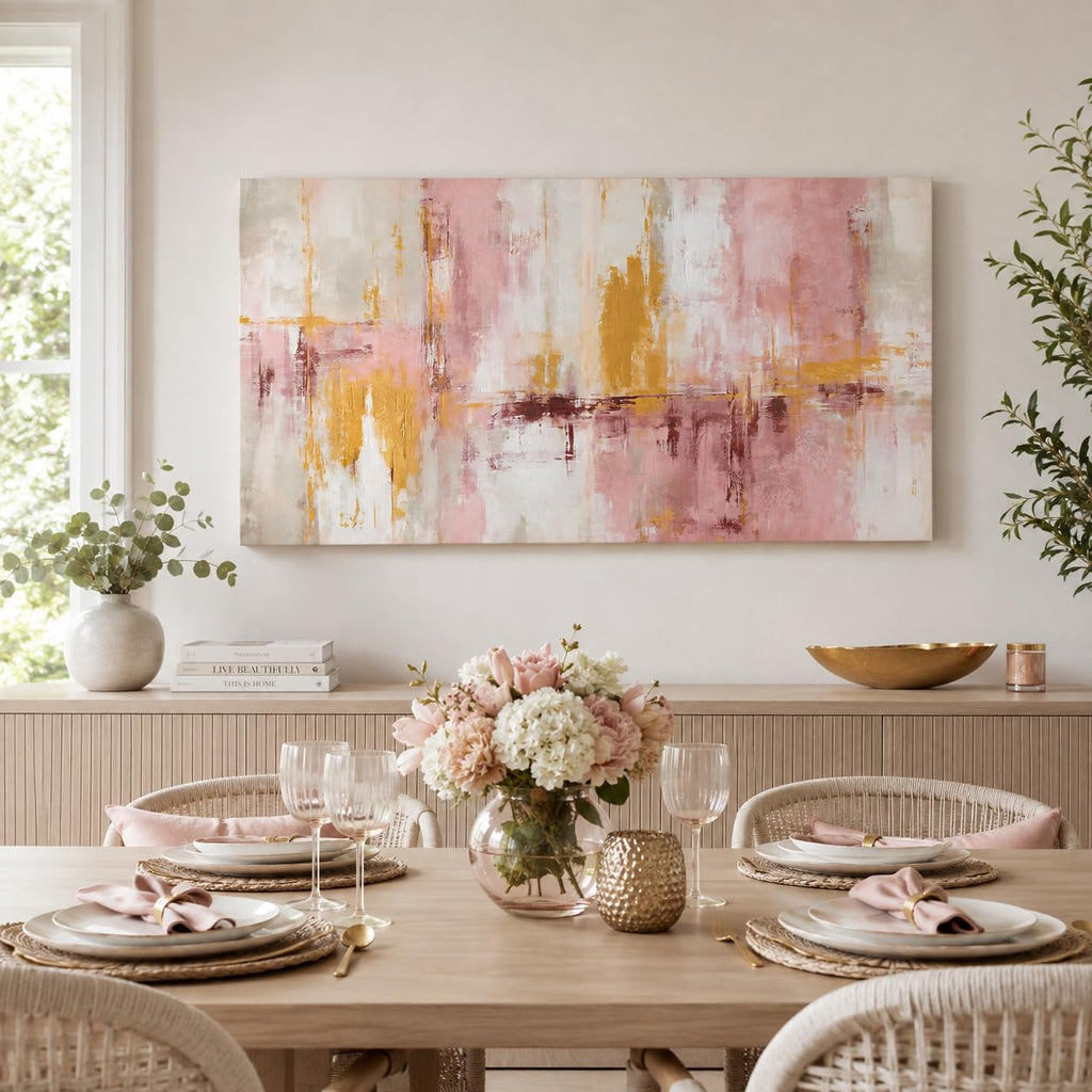 Pink and Gold Abstract Canvas Wall Art, 40 x 20 Inches