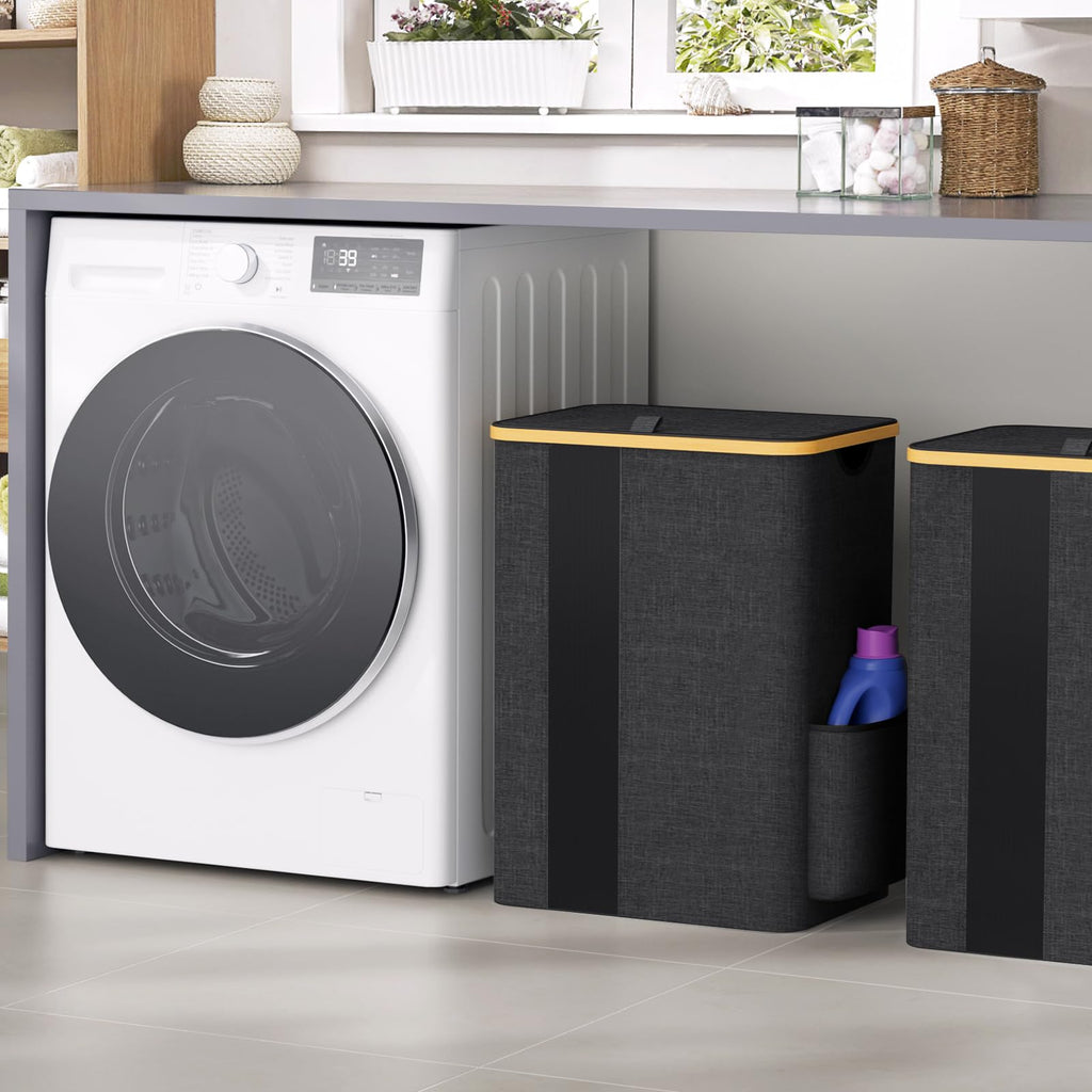 80L Laundry Basket Hamper with Lid & Removable Bag,Dark Grey