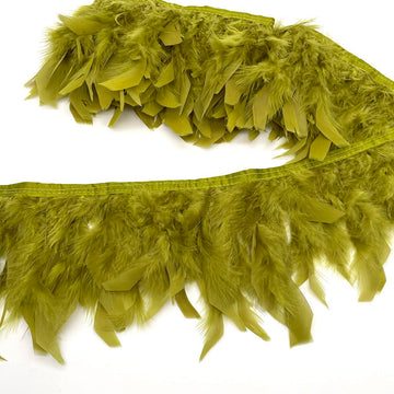 Turkey Feathers Fringe Trim for Party Clothing DIY Sewing Crafts Decoration Pack of 2 Yards (Olive Green)
