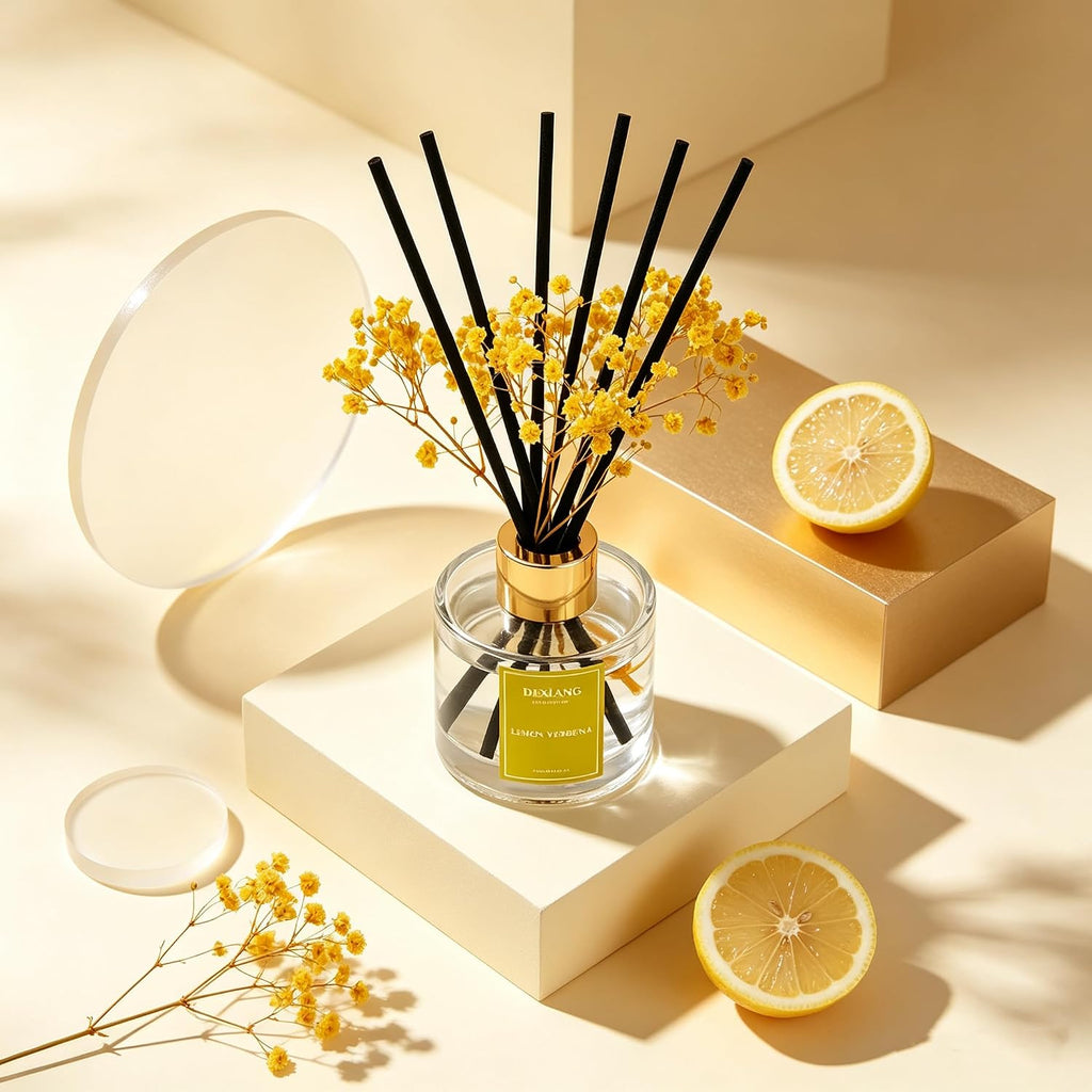 Reed Diffuser Set,3.38 fl oz (100 ml) - Lemon Verbena Oil Diffusers with 6 Reed Sticks Shelf Decor - Set of 338