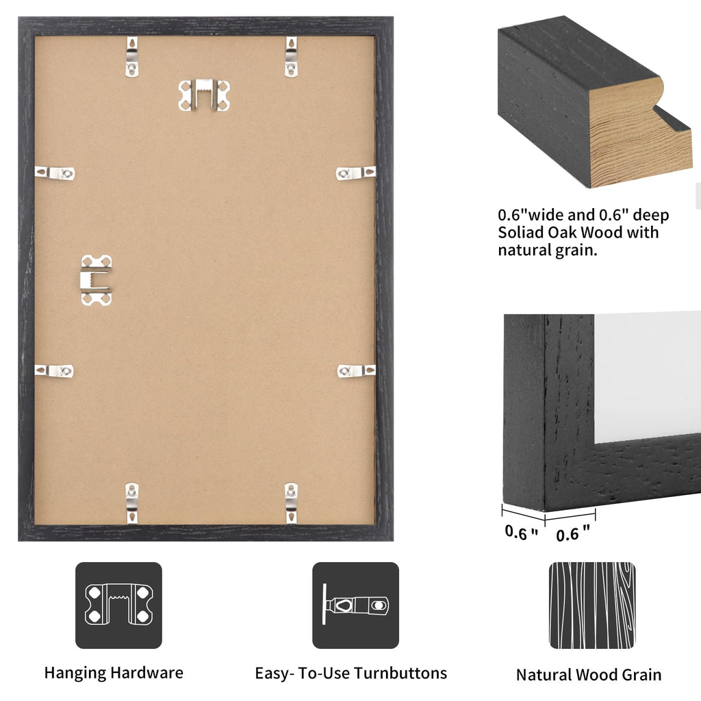 11x17 Solid Oak Wood Picture Frame, Black, 1 Pack