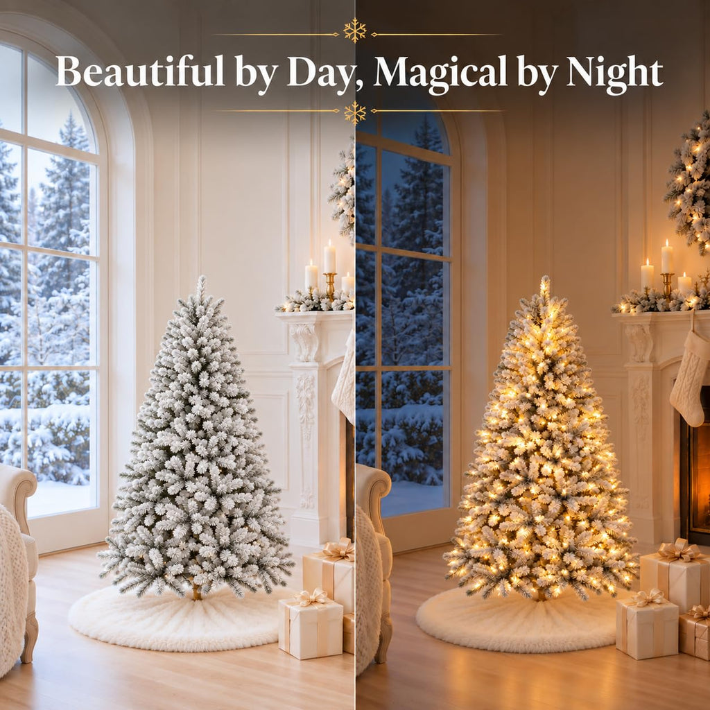 4ft Prelit Artificial Flocked Snow Spruce Christmas Tree Xmas, White