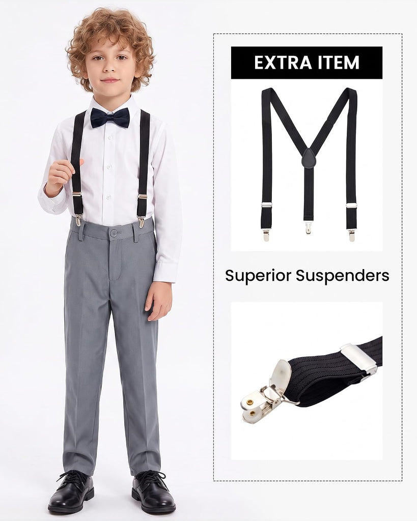 Boys Multiple Colour Formal Dress Suits 5 Piece Slim Fit Dresswear Suit Set with Kids Suspenders