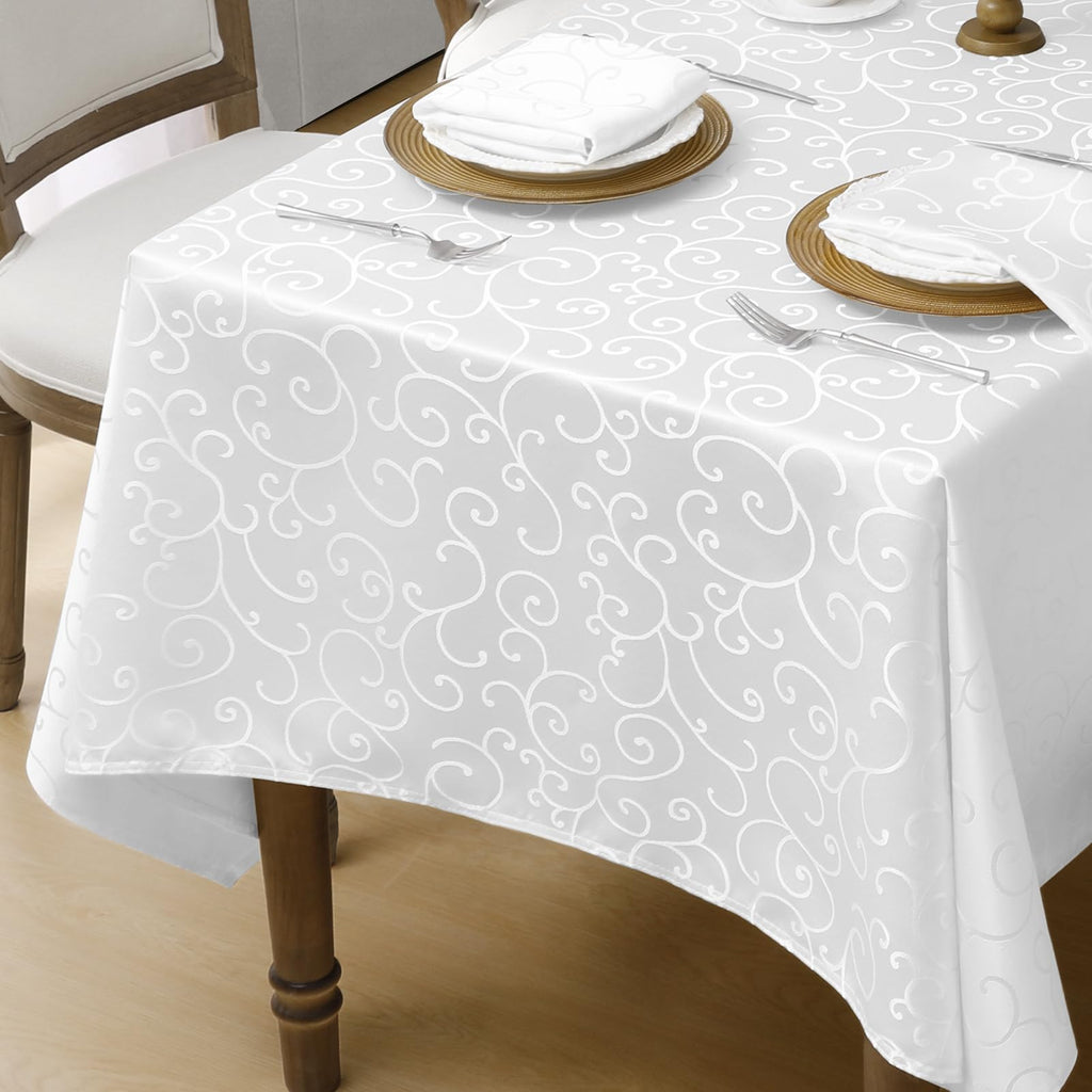 White Jacquard Rectangle Tablecloth, 60 x 84 Inch