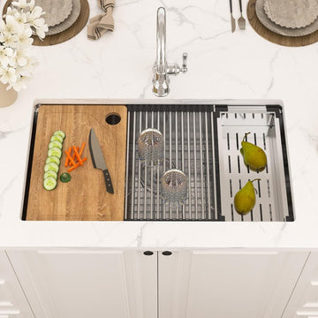32 Inch Undermount Kitchen Sink - 32x19 Undermount Workstation Sink, 16 Gauge Stainless Steel Deep Single Bowl