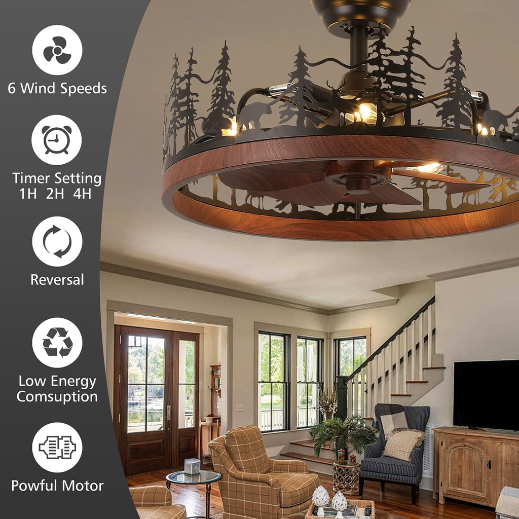 21 Inch Farmhouse Rustic Ceiling Fan with Light and Remote